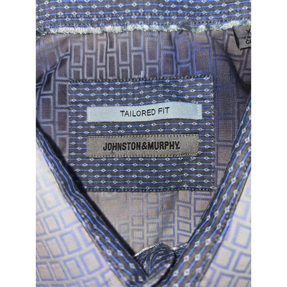 Johnston & Murphy Tailored Fit Men's Dress Shirt XL Blue Geometric Pattern - Picture 5 of 8